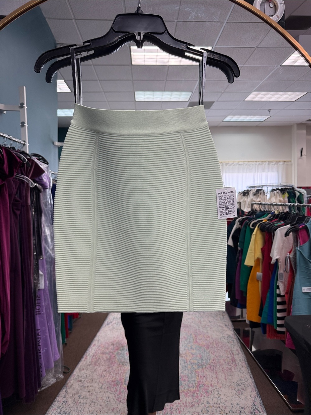Herve Leger Pale Mint Ribbed Mini Skirt NWT